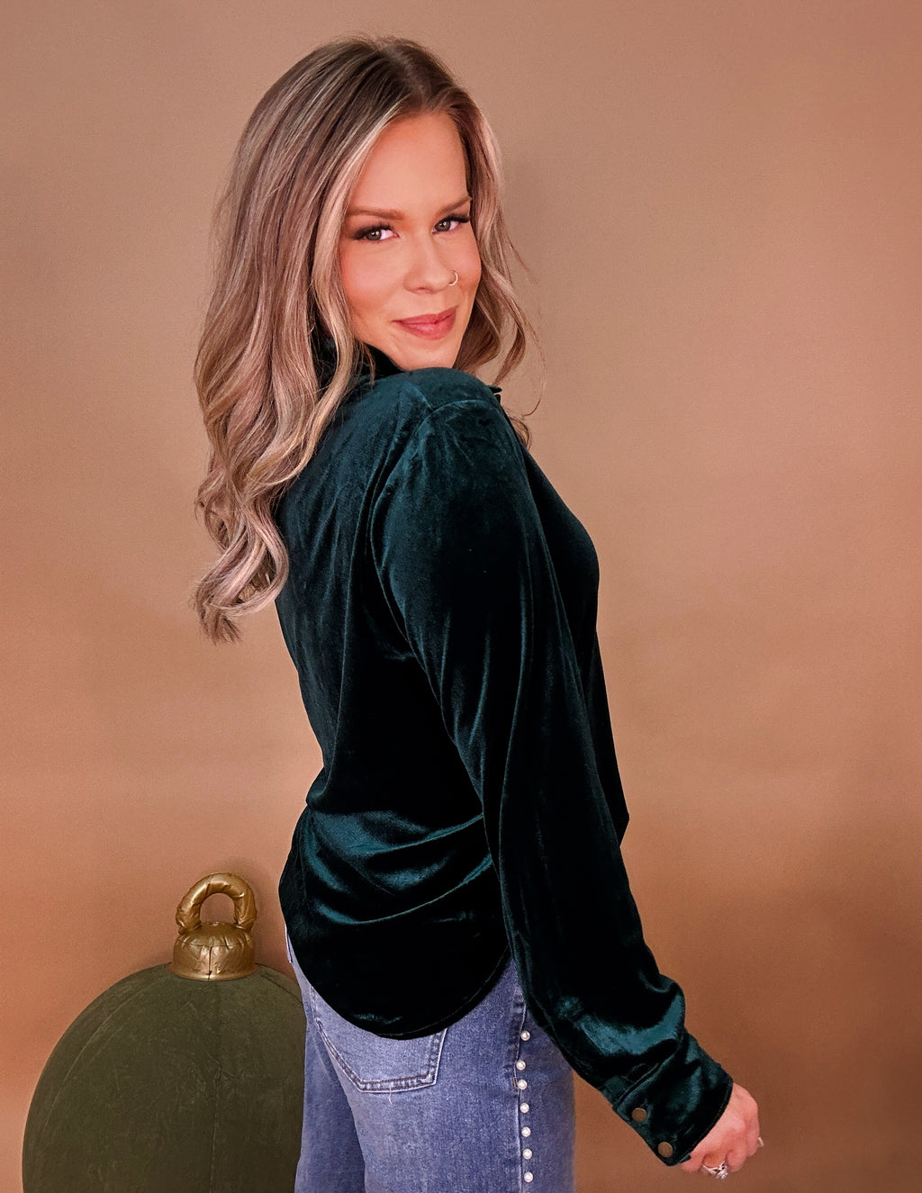 Mia Velvet Top- Emerald