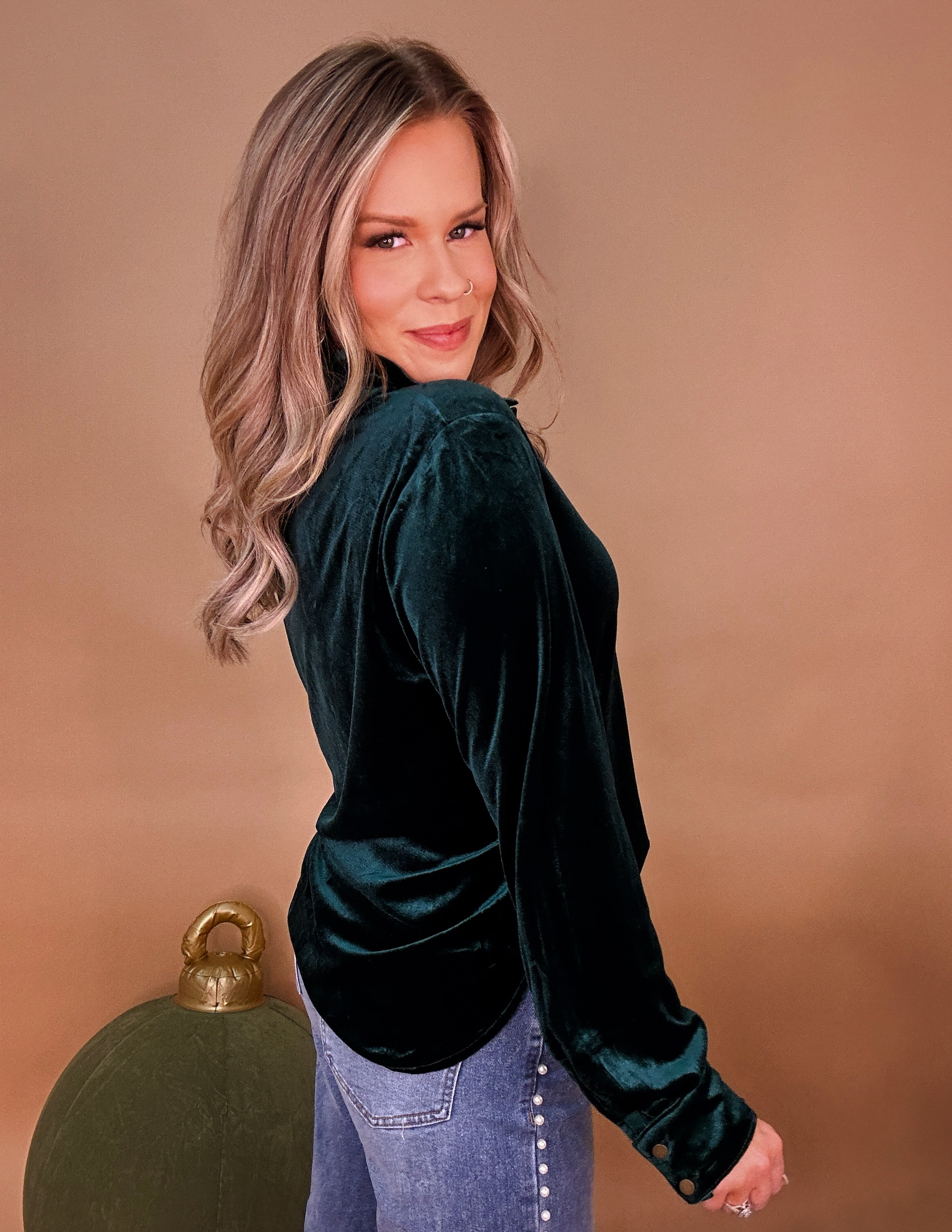 Mia Velvet Top- Emerald