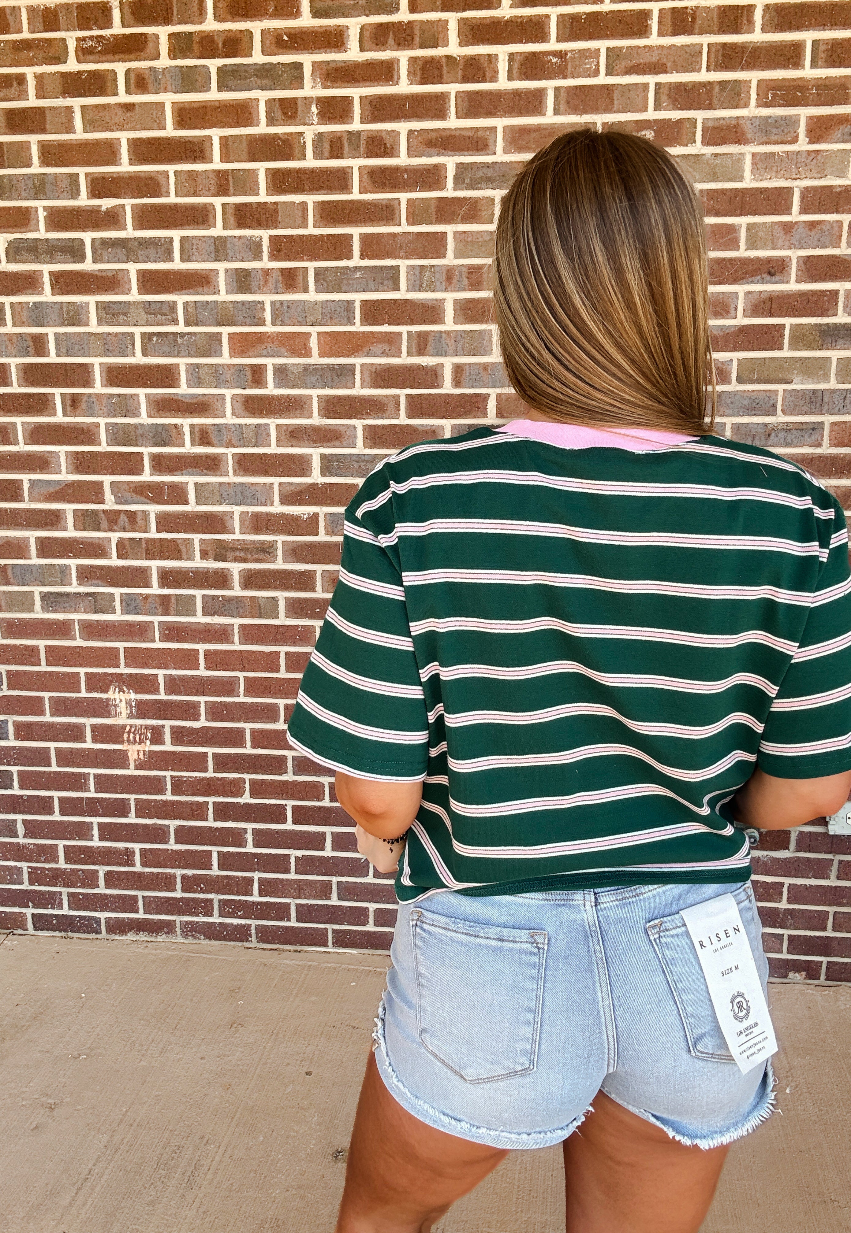 Touch Grass Striped Tee- Green/Pink