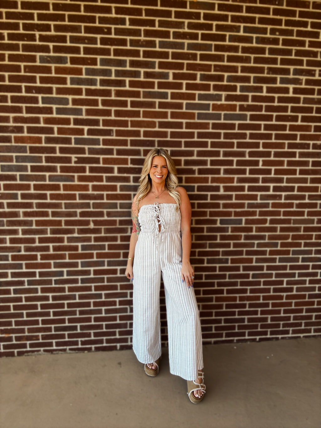Maci Striped Jumpsuit- Taupe