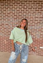 The Stripe Top- Mint/Blue