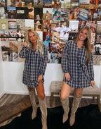 Fall is here flannel dress- Denim Blue