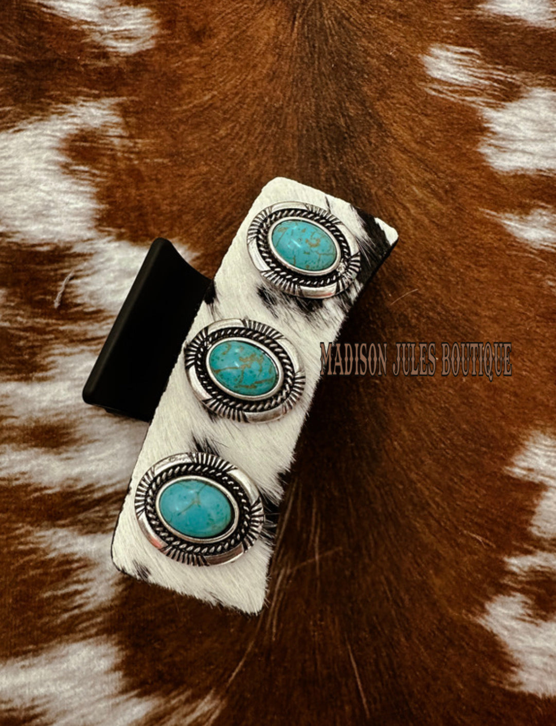 Western Faux Embossed Leather Hair Clip Claw Turquoise Stone