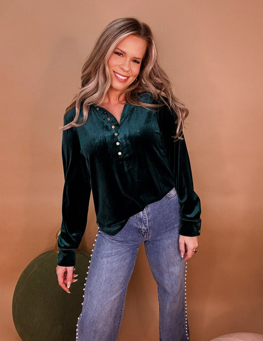 Mia Velvet Top- Emerald