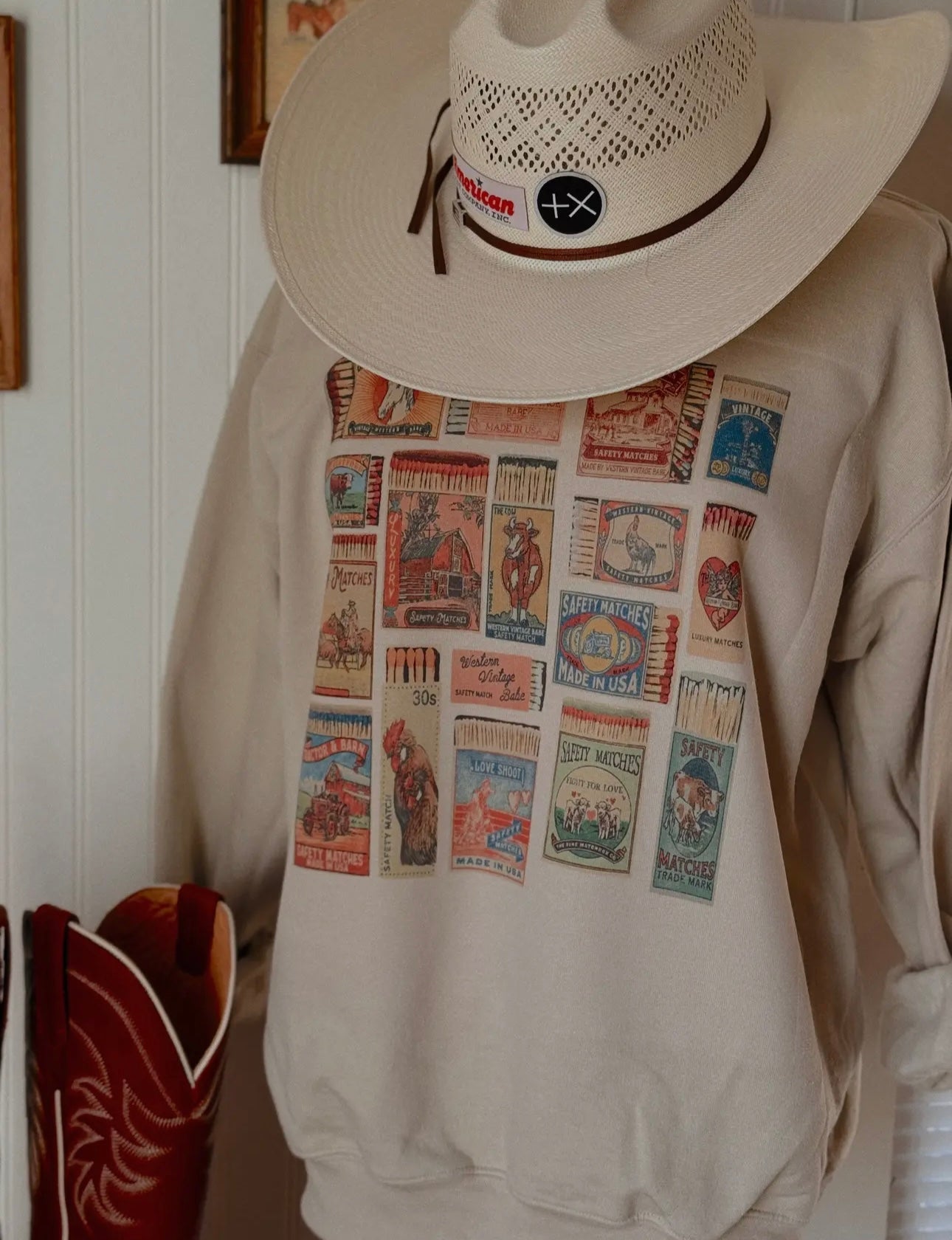 Western Vintage Matchbox Crewneck