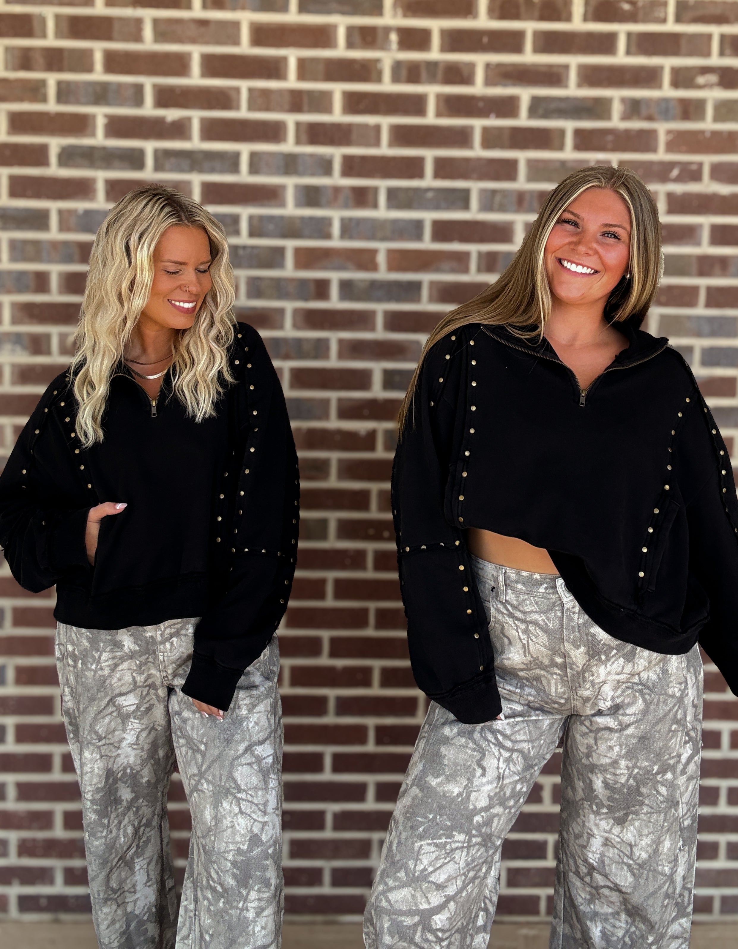 The Goldie Studded 1/2 Zip Pullover