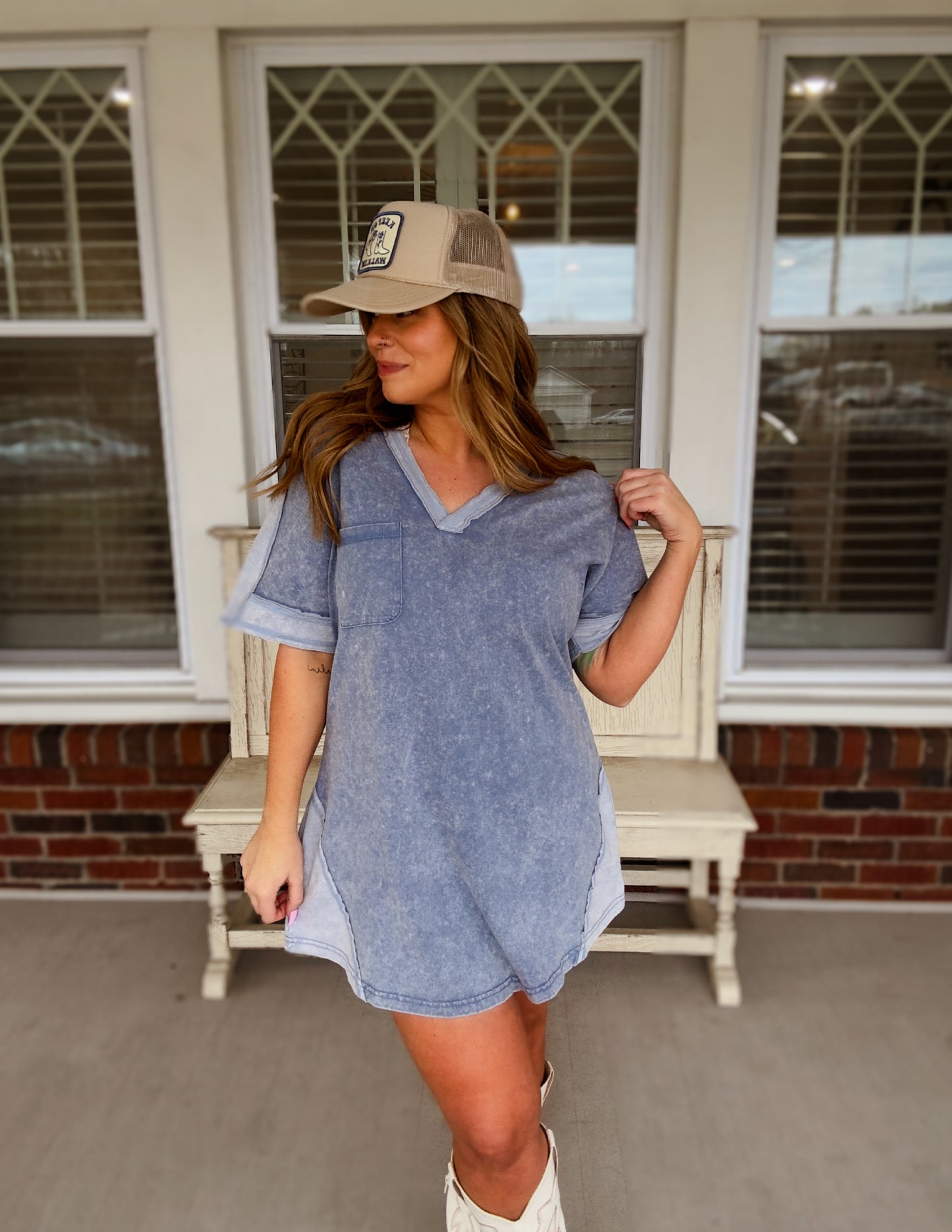 Raw edge oversized T- shirt dress