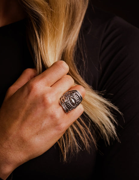 Silver Stamped Cuff Ring