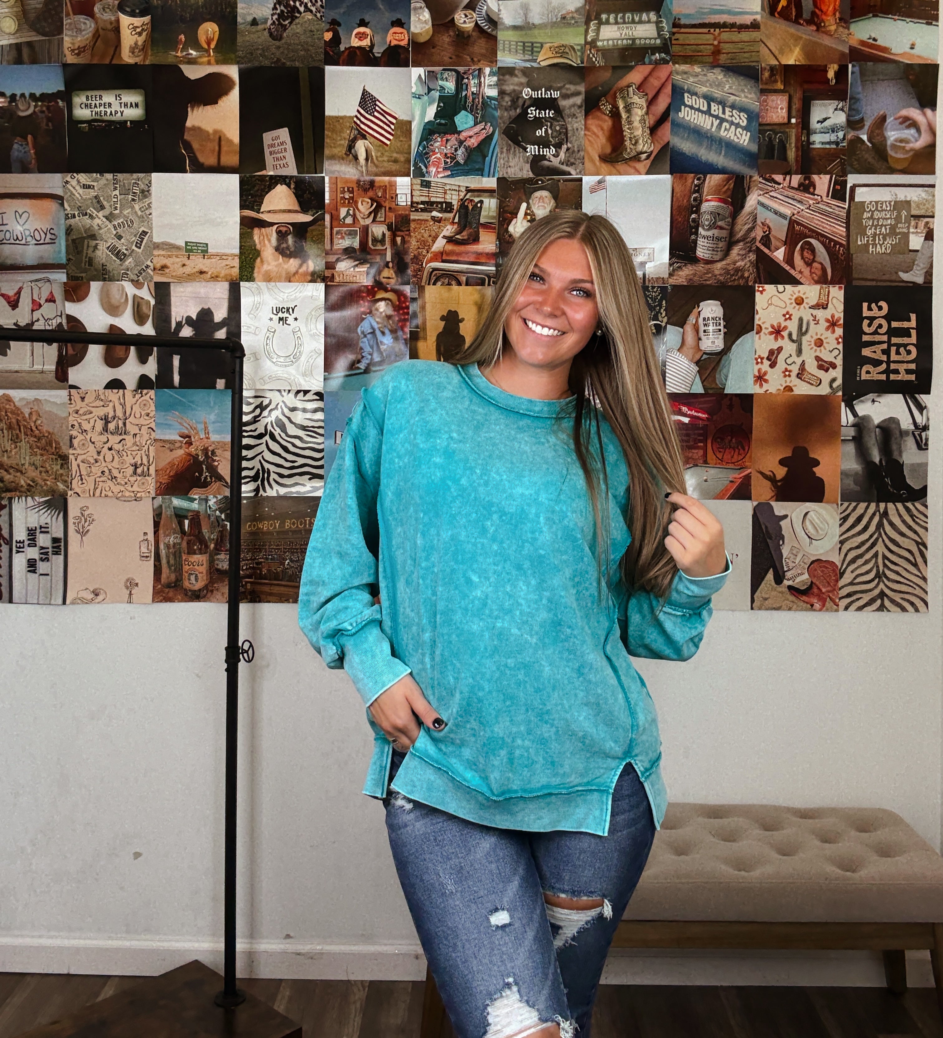 Oversized Girlie Pullover- Teal