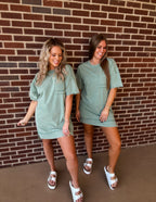 The Jules Tee Shirt Dress- Sage