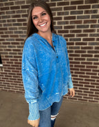 East Coast Button Pullover- Ocean Blue