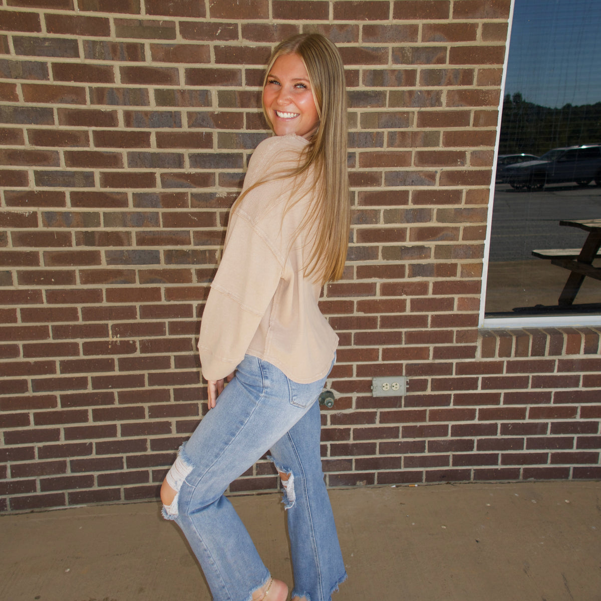 The Caroline Stitch Top- Taupe