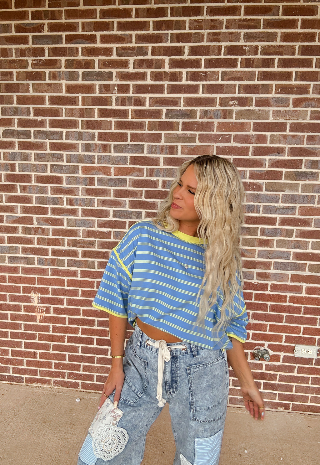 The Stripe Top- Blue/Lime