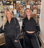 French Terry Tracksuit Set w/ Piping Trim- Black