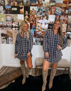 Fall is here flannel dress- Denim Blue