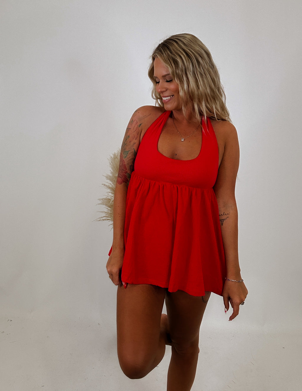 The Cali Romper Dress- Red