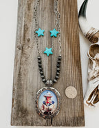 Western Cowboy Pendant Necklace - Turquoise Stars