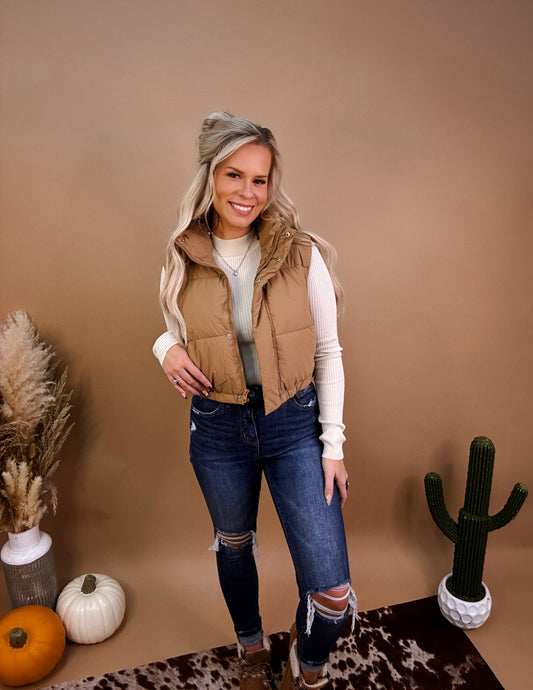 On the go puffer vest- Camel