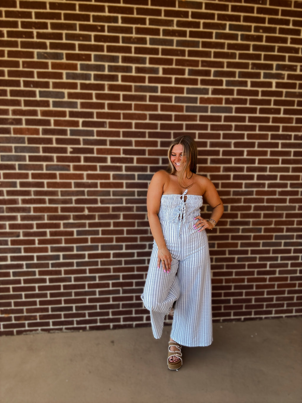 Maci Striped Jumpsuit- Light Blue