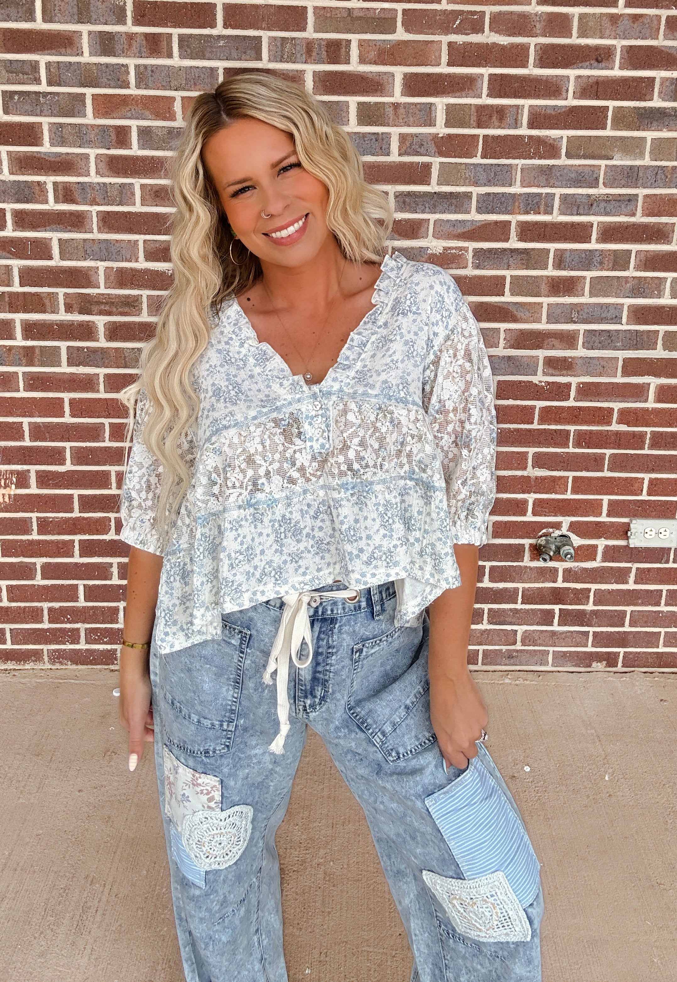 Ditsy Floral Top- Blue