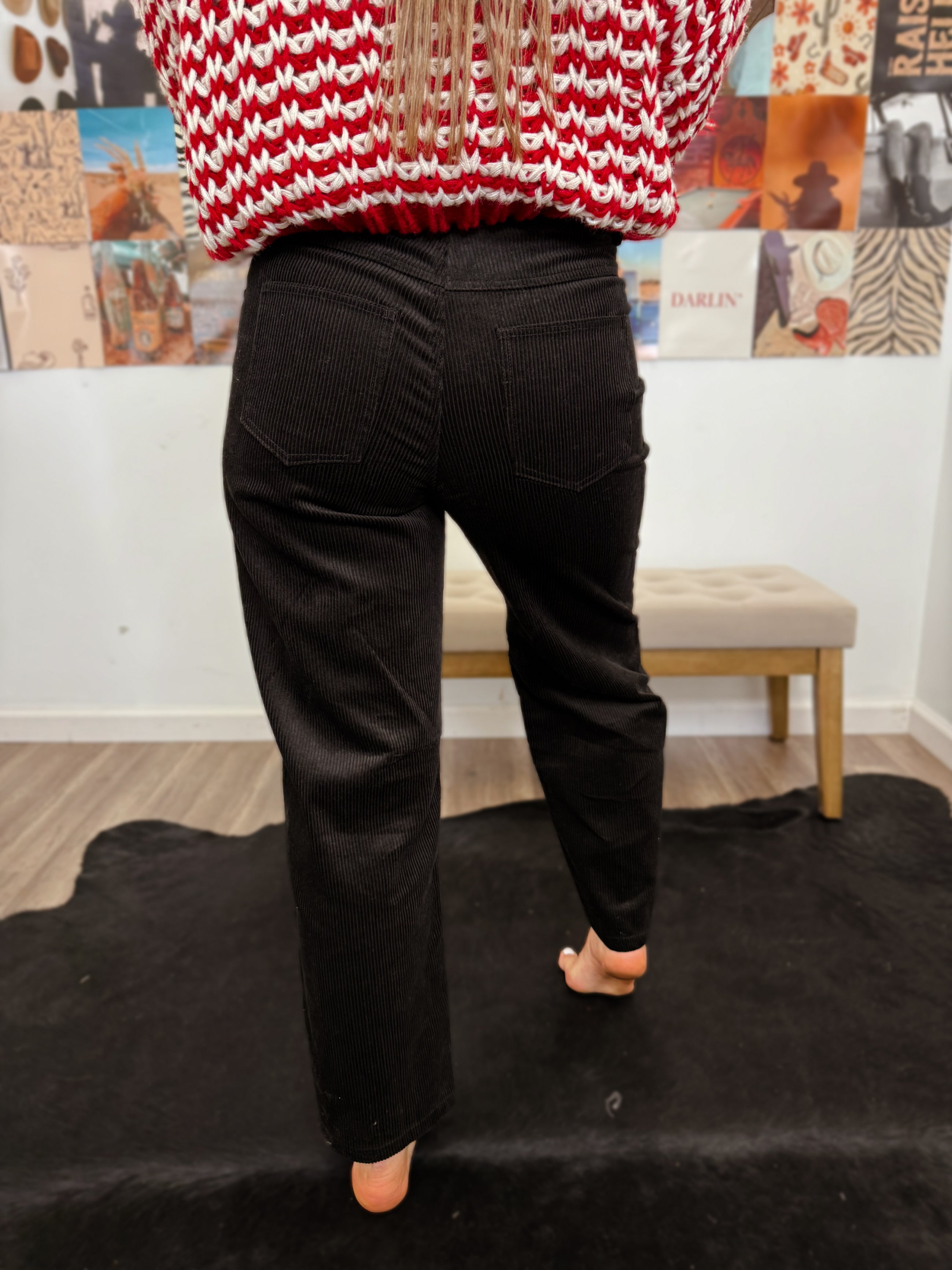 Wild Ride Black Corduory Rope String Pants