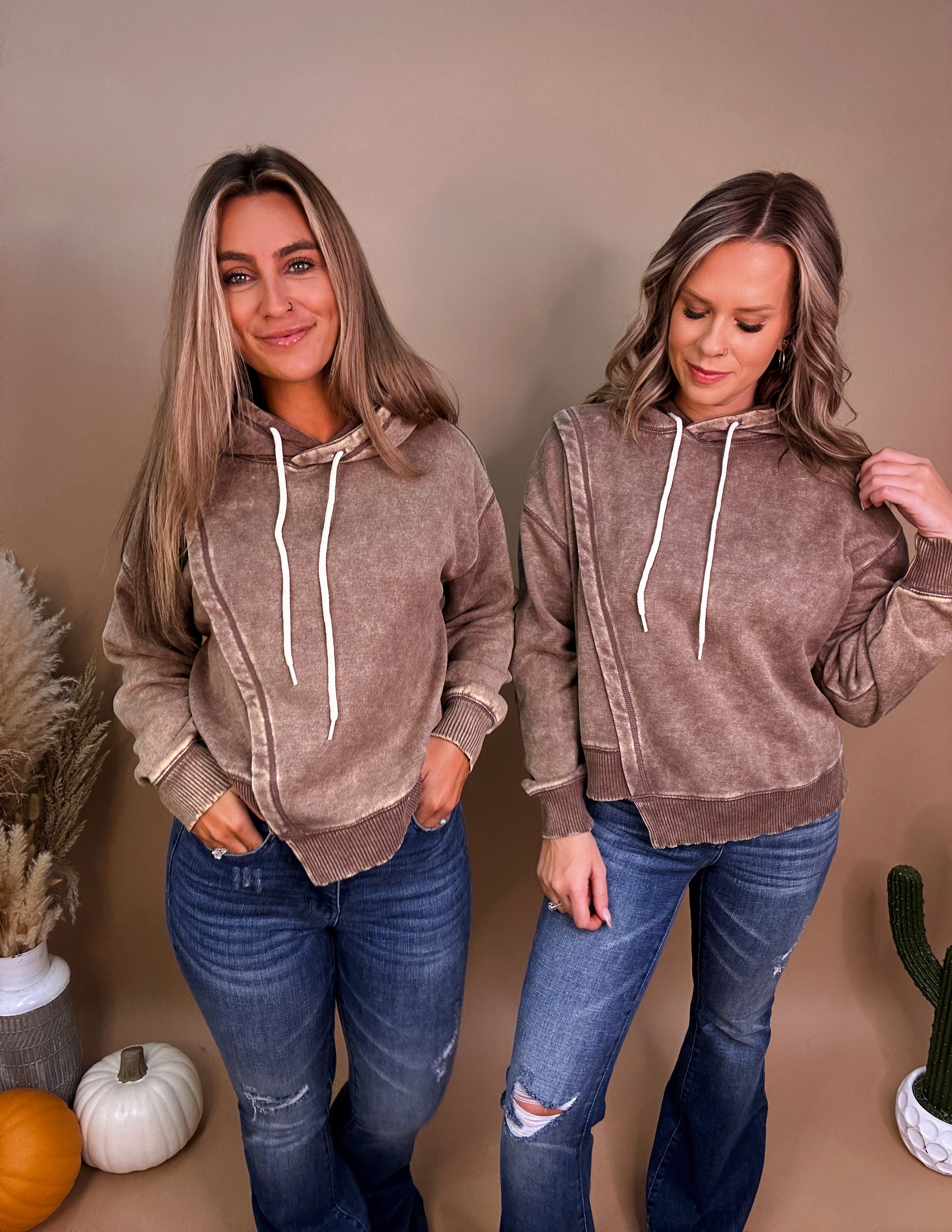 Pressley Aysmmetrical Hoodie- Mocha