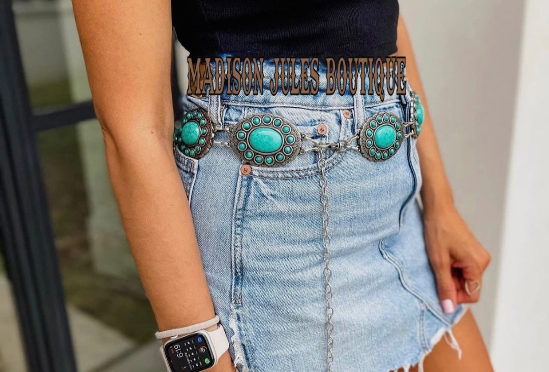 Western Concho Chain Belt Turquoise