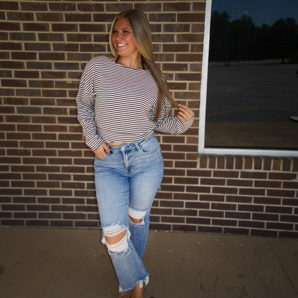 The Millie Stripe Top- Charcoal