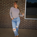 The Millie Stripe Top- Charcoal