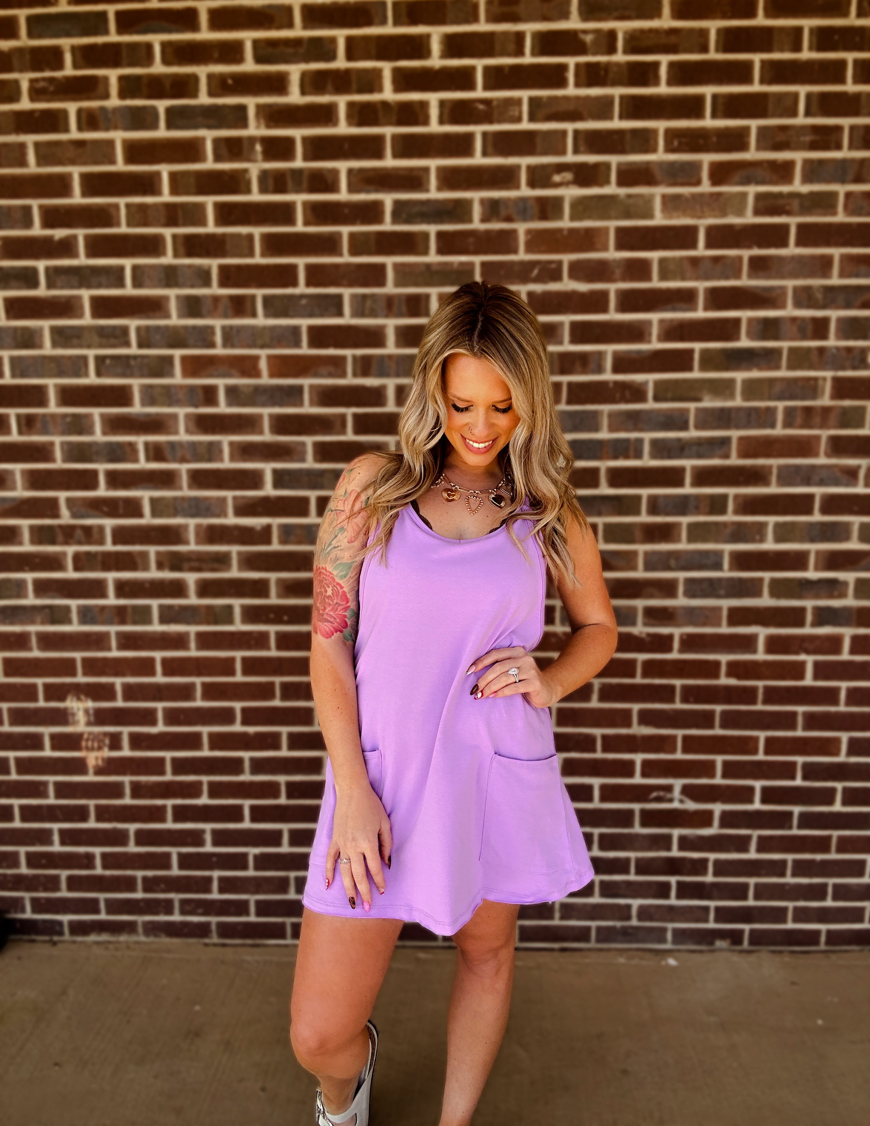 Things To Do Romper Dress- Lavender