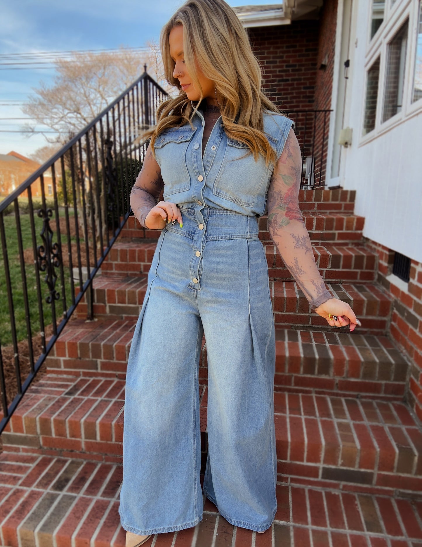 Take me to vegas denim jumpsuit