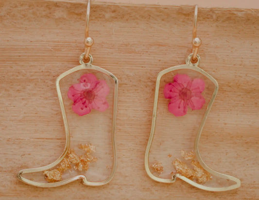 Botanical Boots Dried Flower Cowboy Boot Earrings