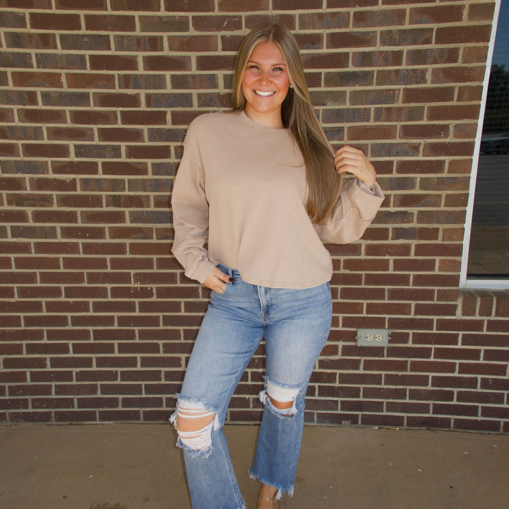 The Caroline Stitch Top- Taupe