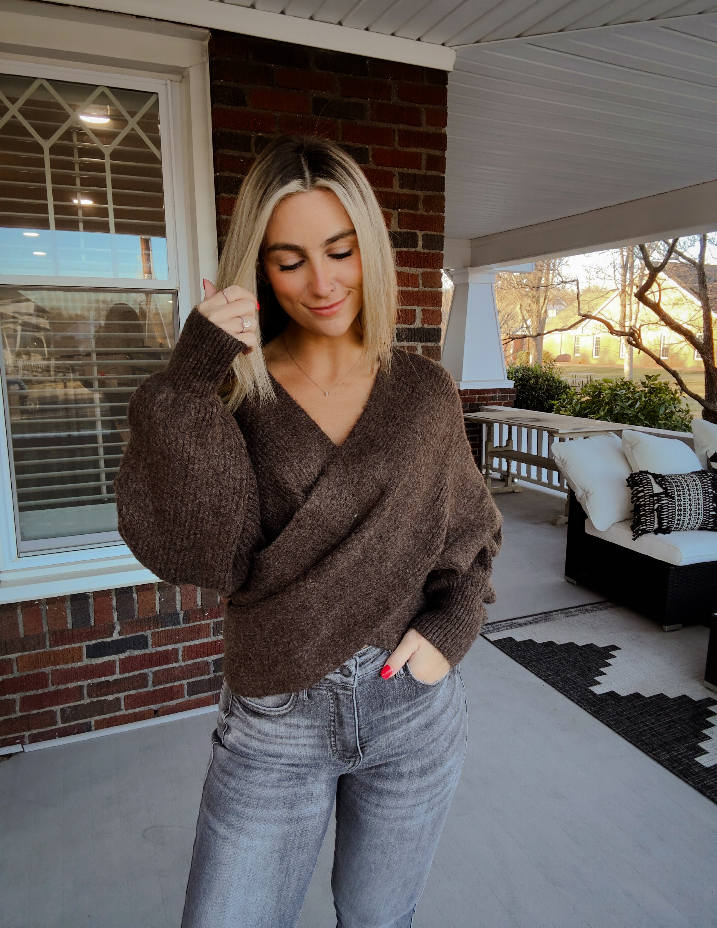 Crossover ribbed sweater