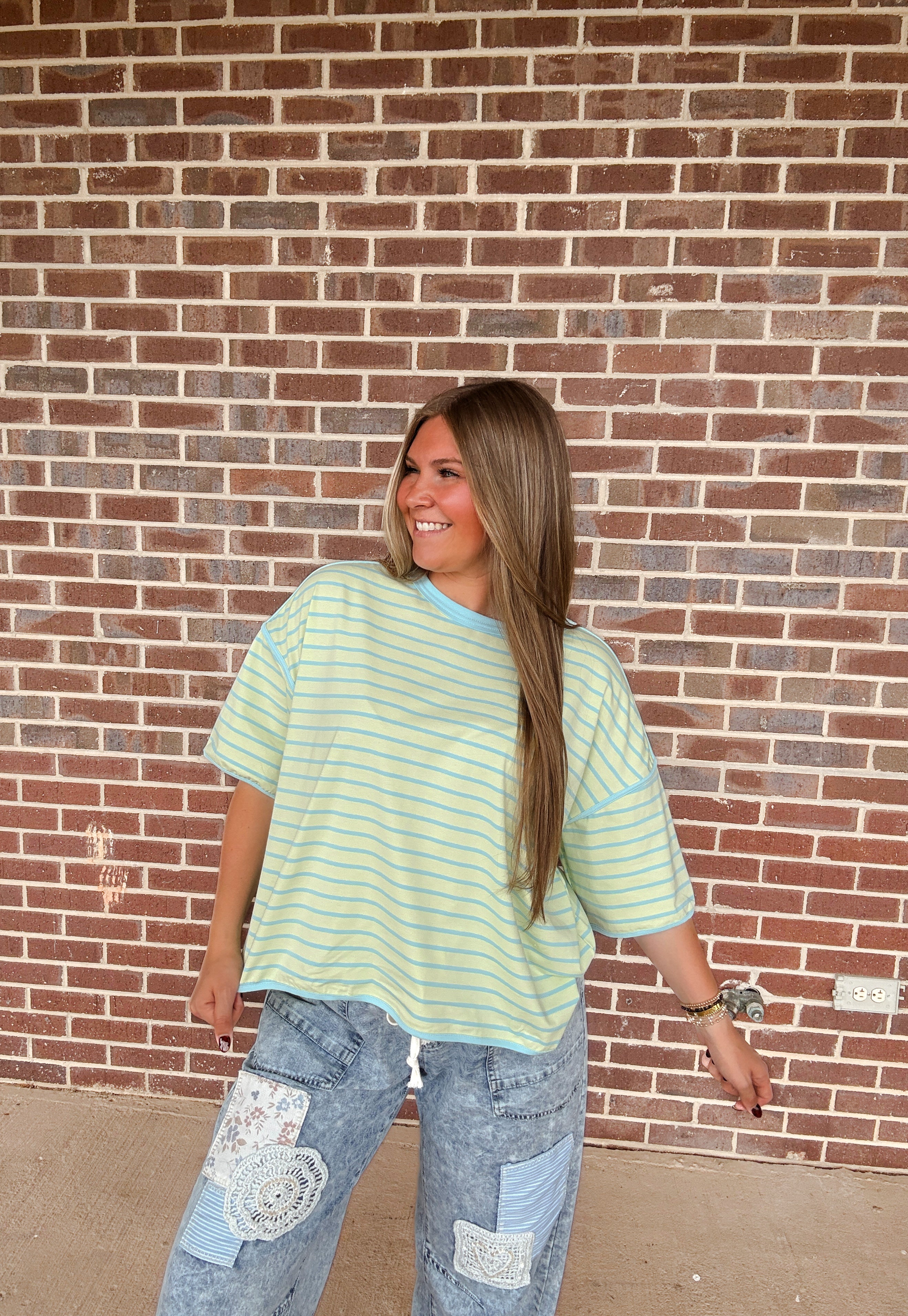 The Stripe Top- Mint/Blue