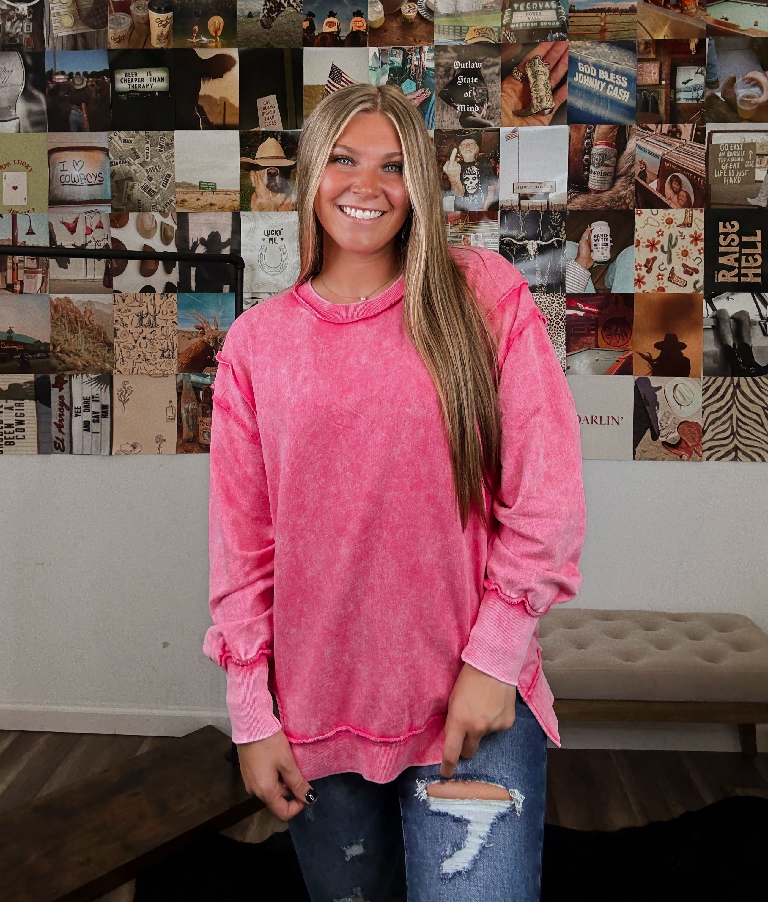 Oversized Girlie Pullover- Fuchsia