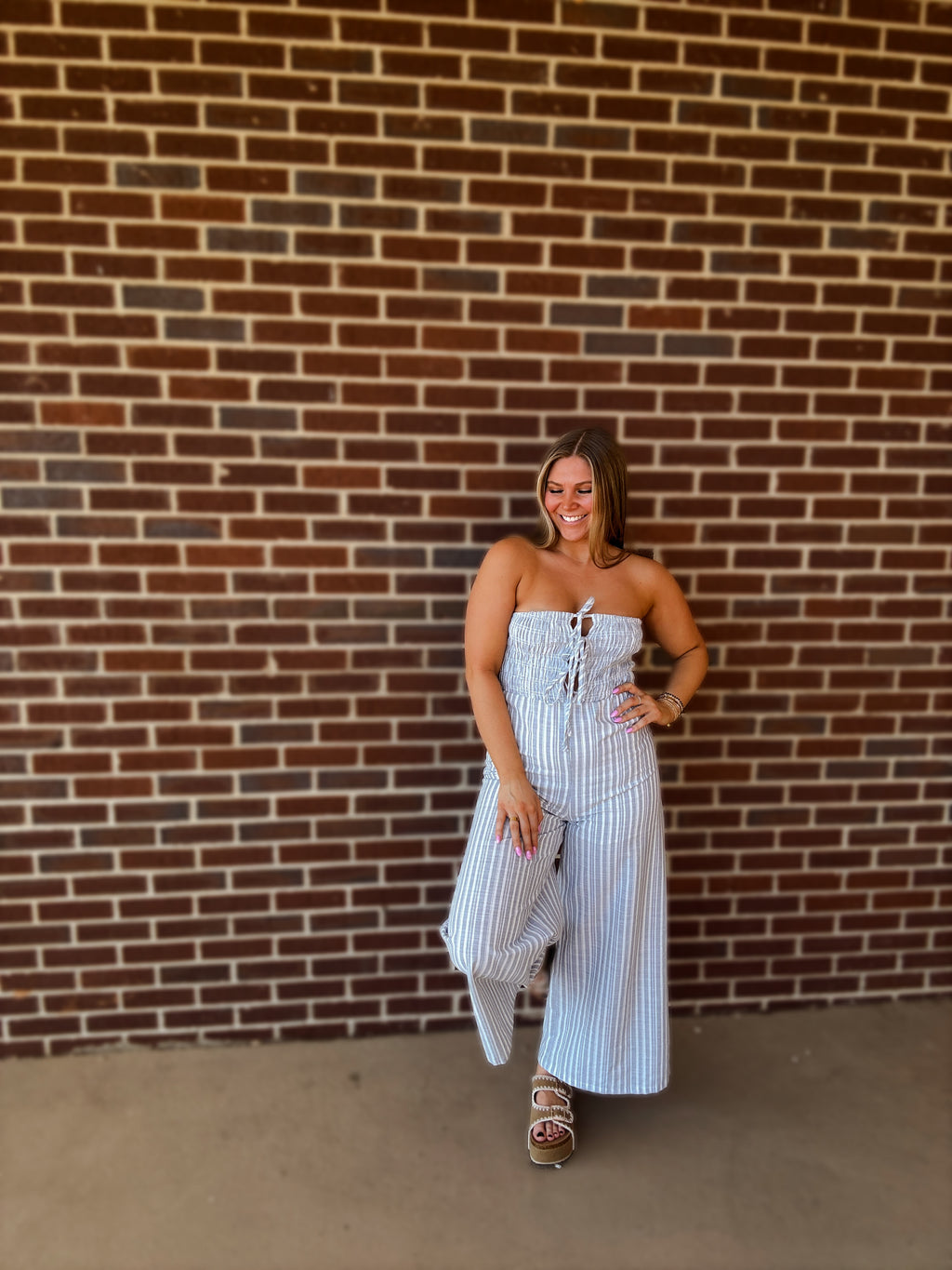 Maci Striped Jumpsuit- Light Blue