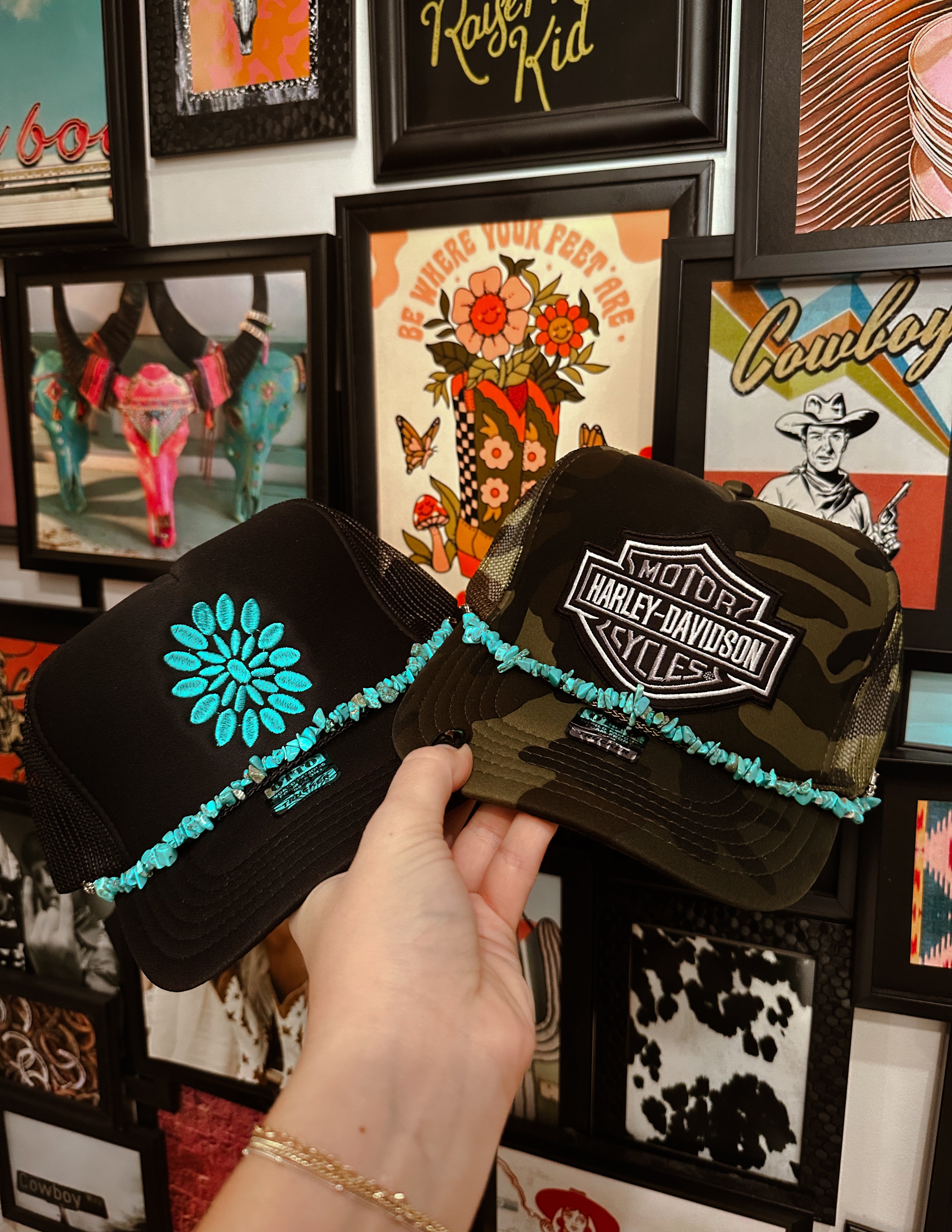 Turquoise stone trucker hat band