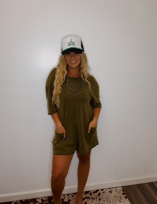 The dreamer tee shirt romper- Olive