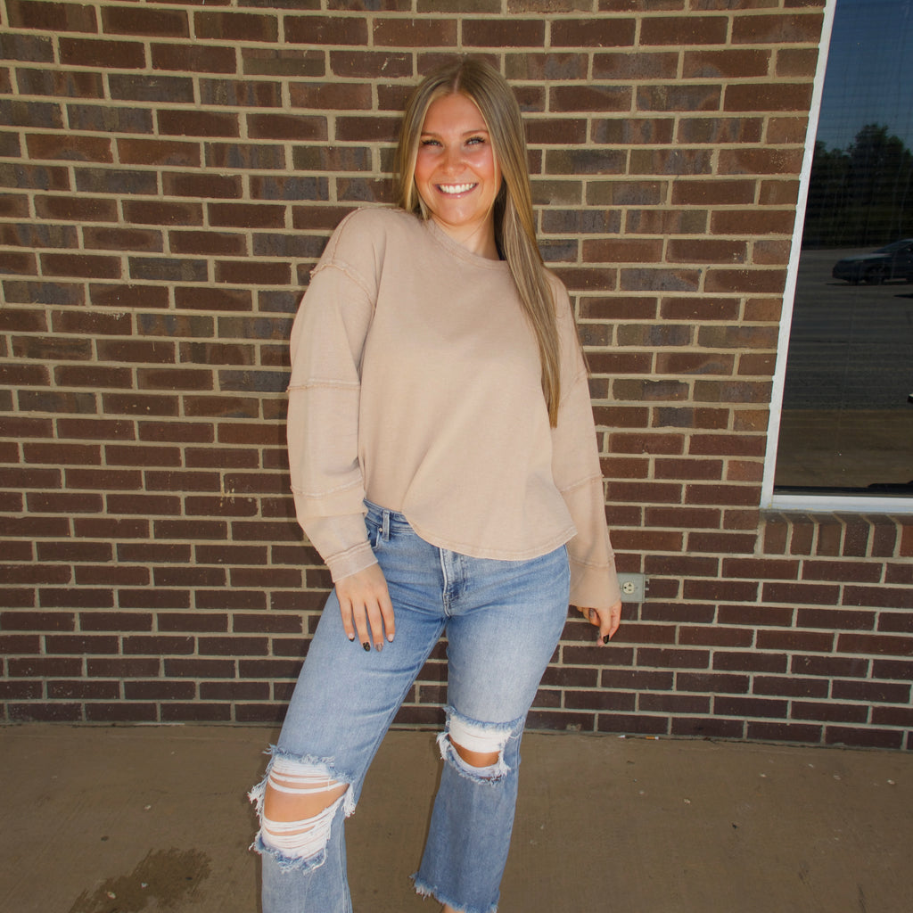 The Caroline Stitch Top- Taupe