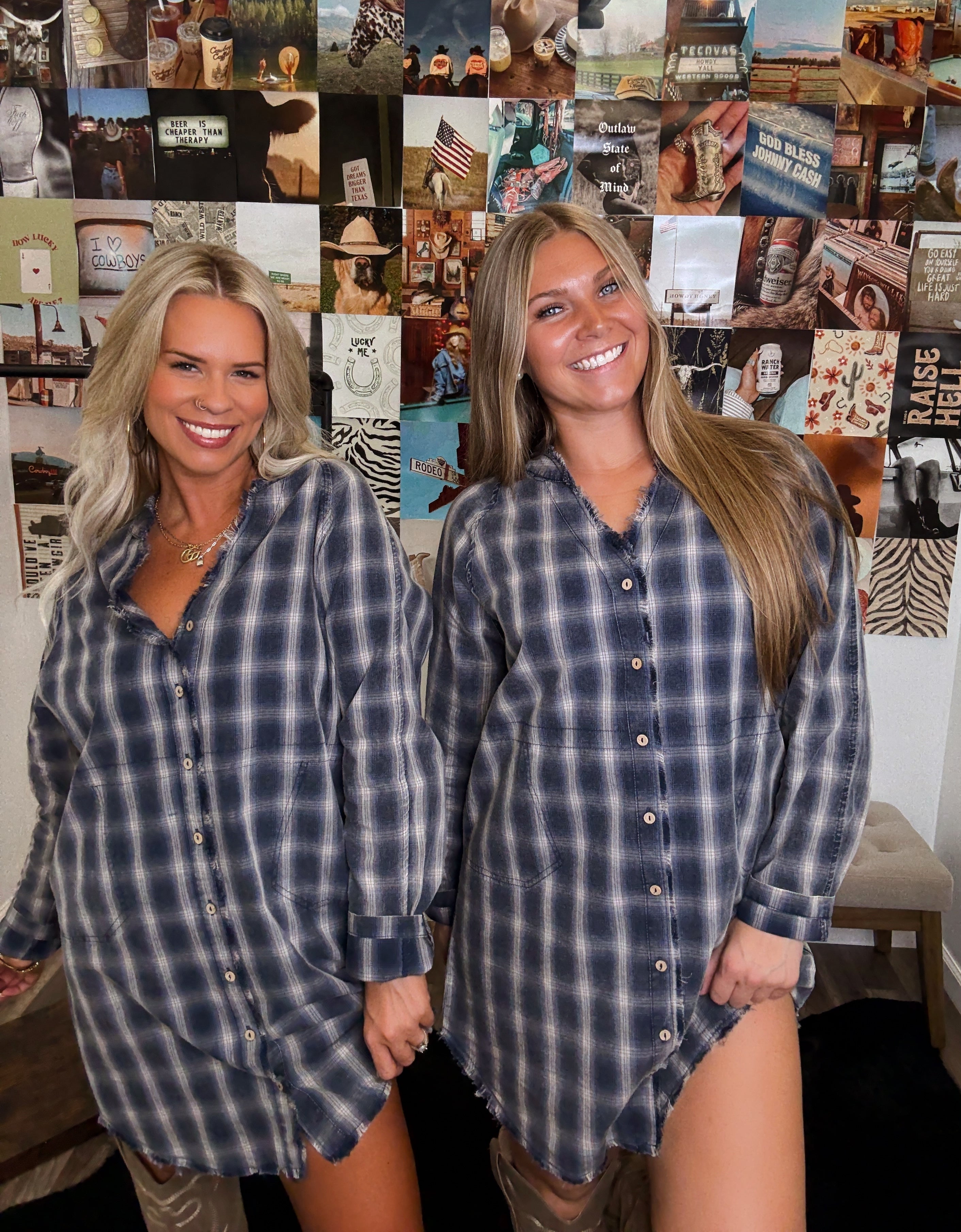 Fall is here flannel dress- Denim Blue