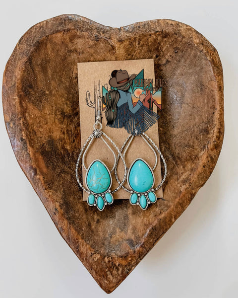 Western Teardrop Stone Dangle Earrings - Turquoise