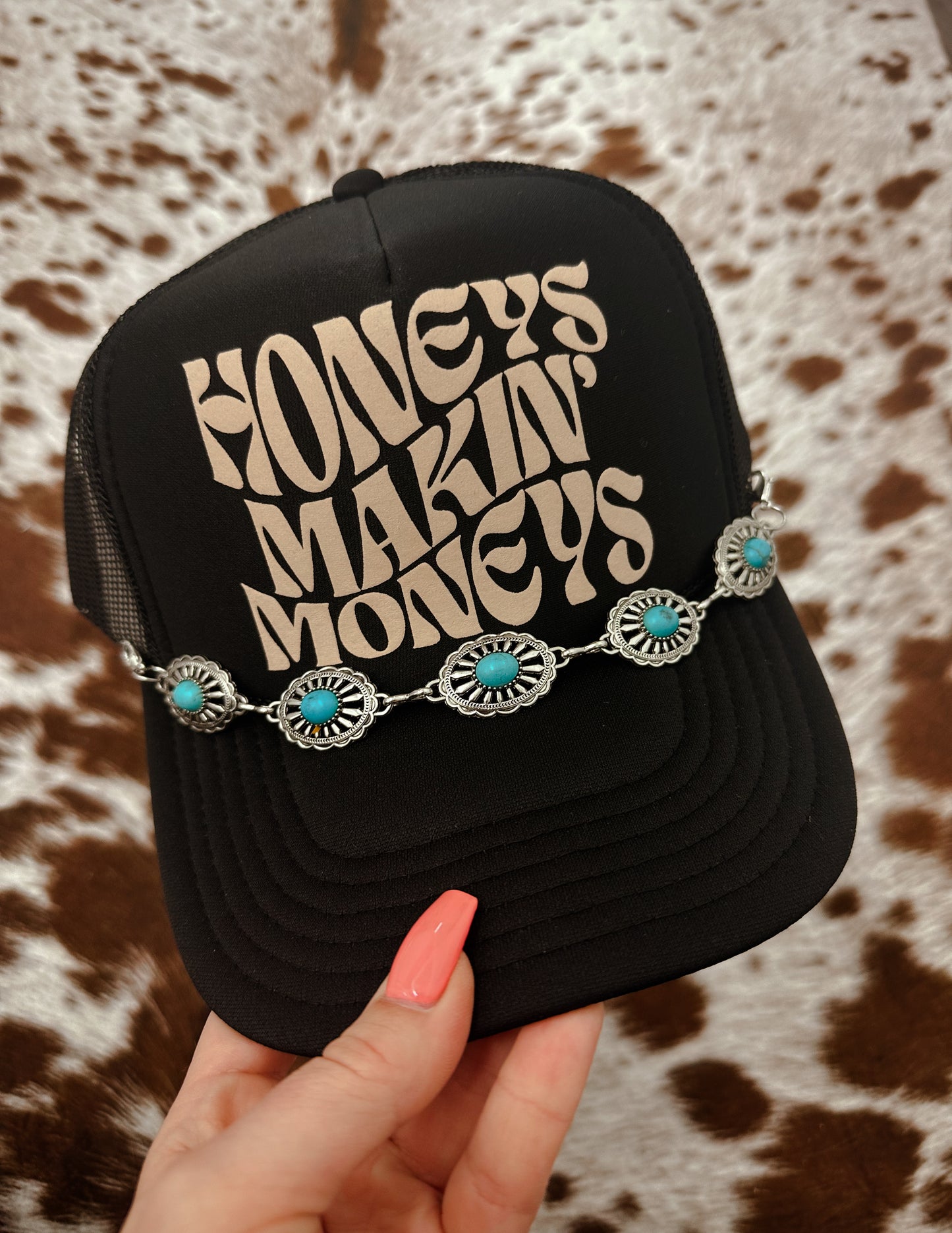 Small Turquoise & Silver Oval Trucker Chain