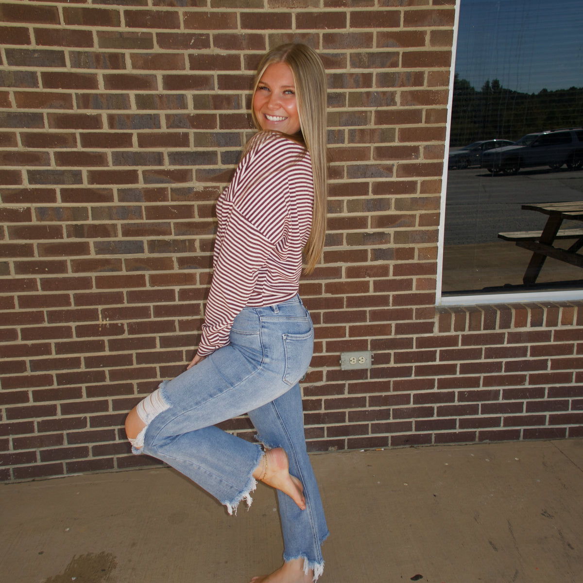 The Millie Stripe Top- Wine