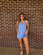 Things To Do Romper Dress- Blue