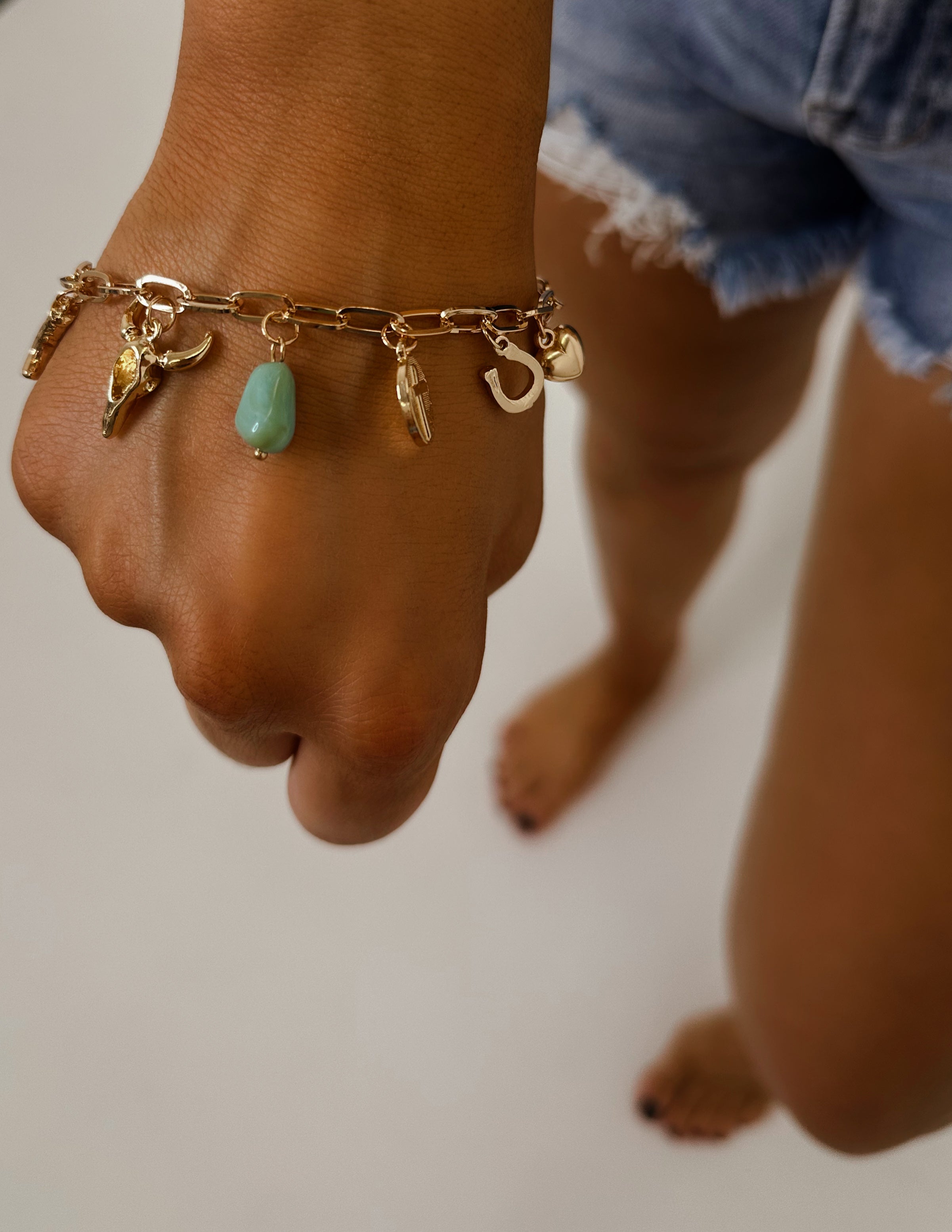 Charm Bracelet-Western Boot Bullhead Stone