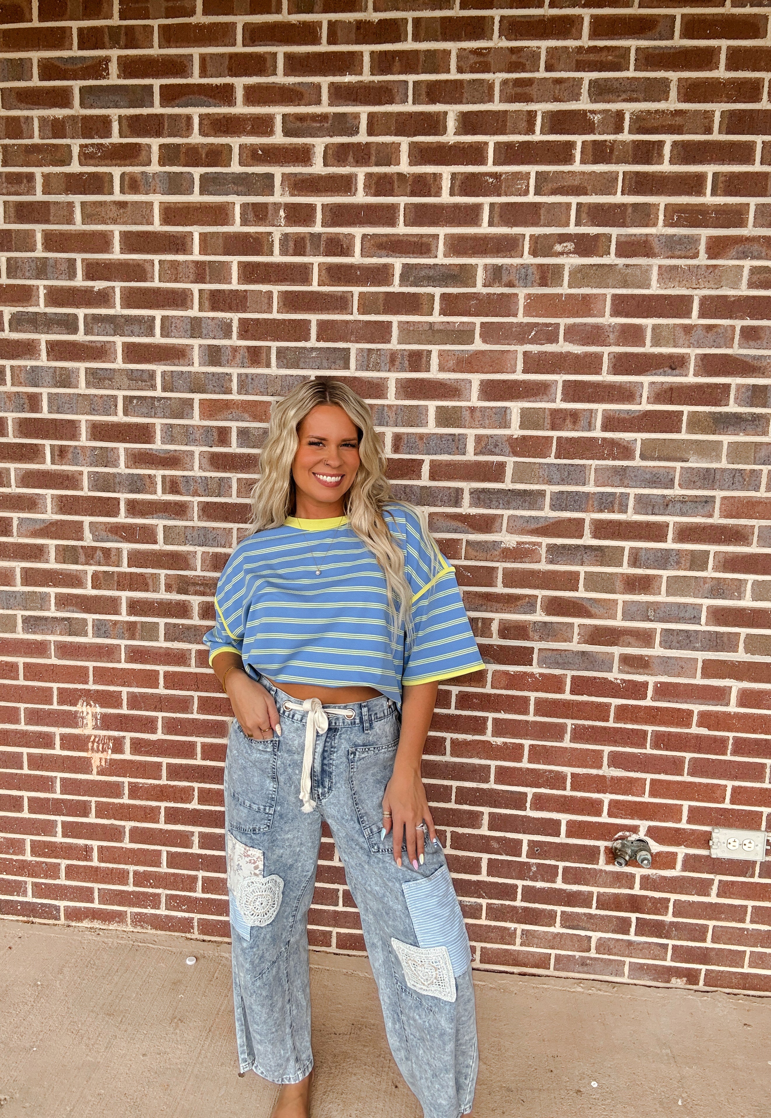 The Stripe Top- Blue/Lime