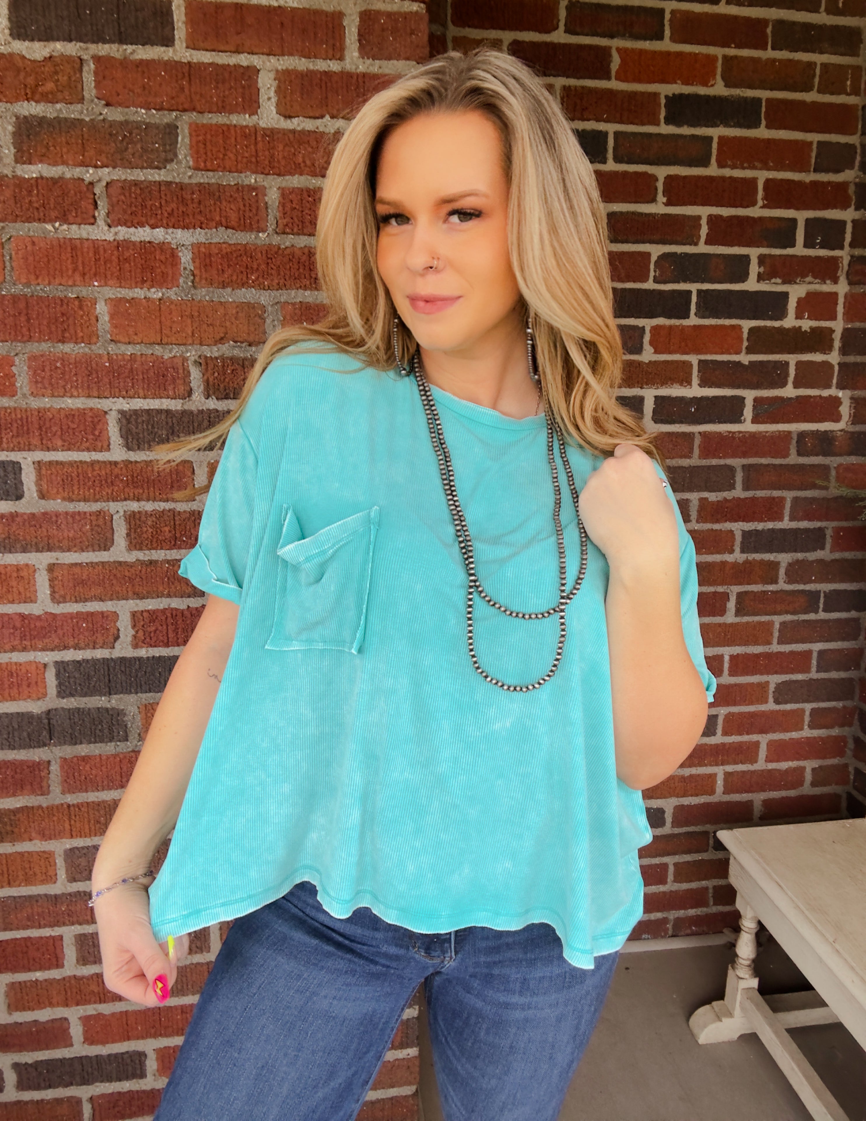 The Zoey pocket top- Turquoise