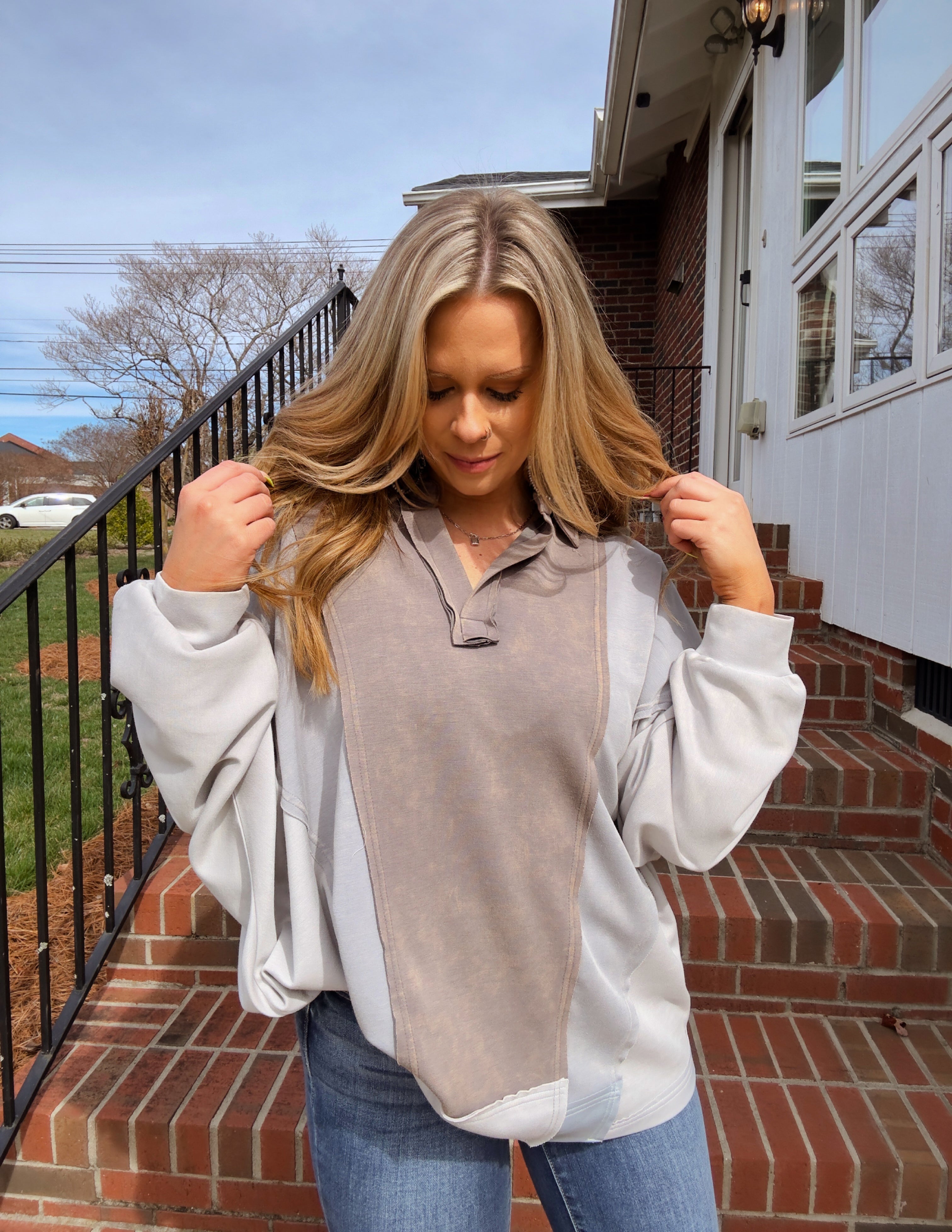 Mineral washed scuba oversized top