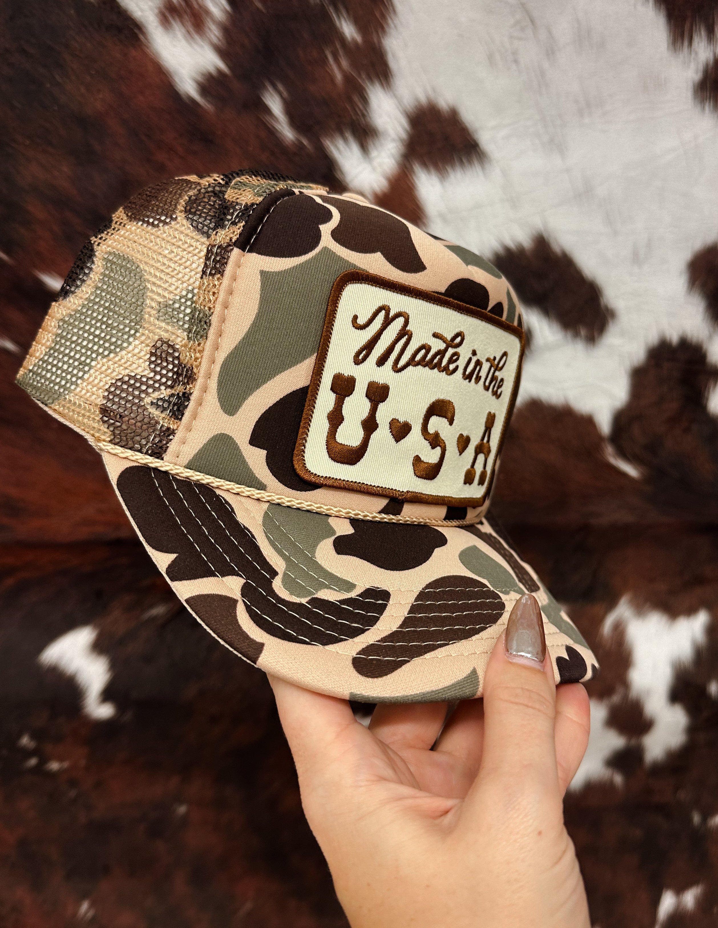 Made In the USA camo trucker hat